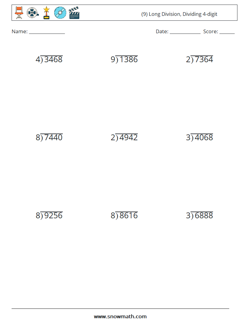 (9) Long Division, Dividing 4-digit Maths Worksheets 18