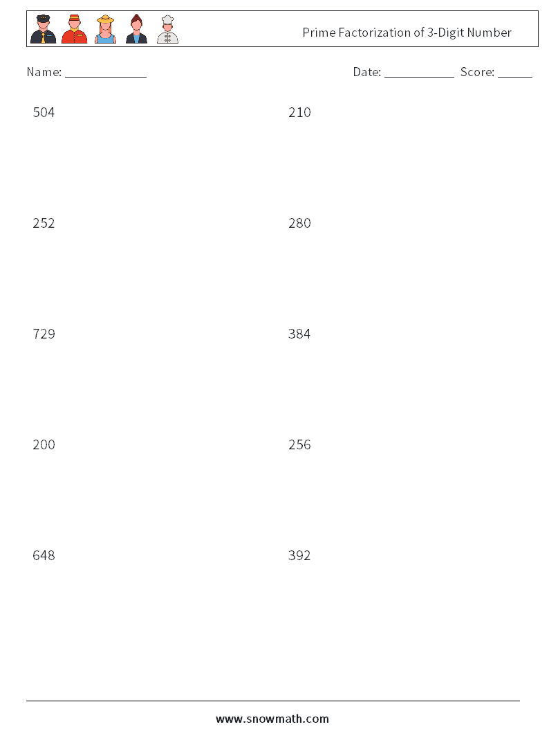 Prime Factorization of 3-Digit Number Maths Worksheets 8