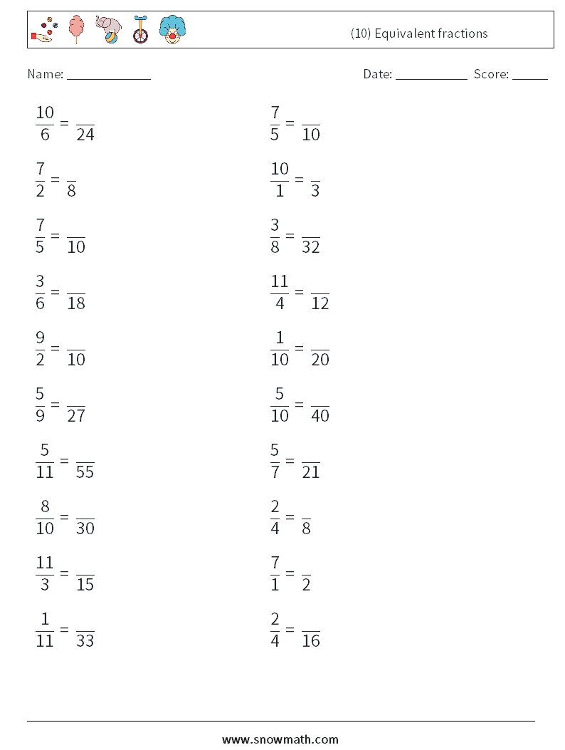 (10) Equivalent fractions Maths Worksheets 5