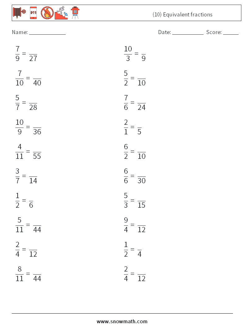 (10) Equivalent fractions Maths Worksheets 8