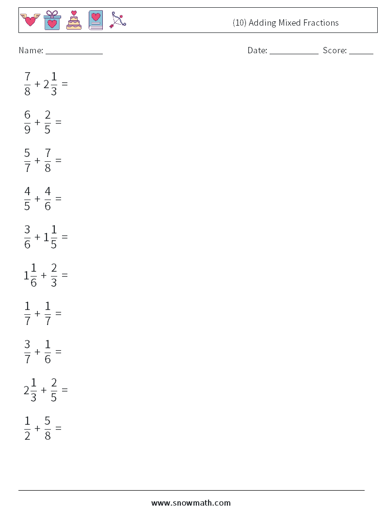 (10) Adding Mixed Fractions Maths Worksheets 15