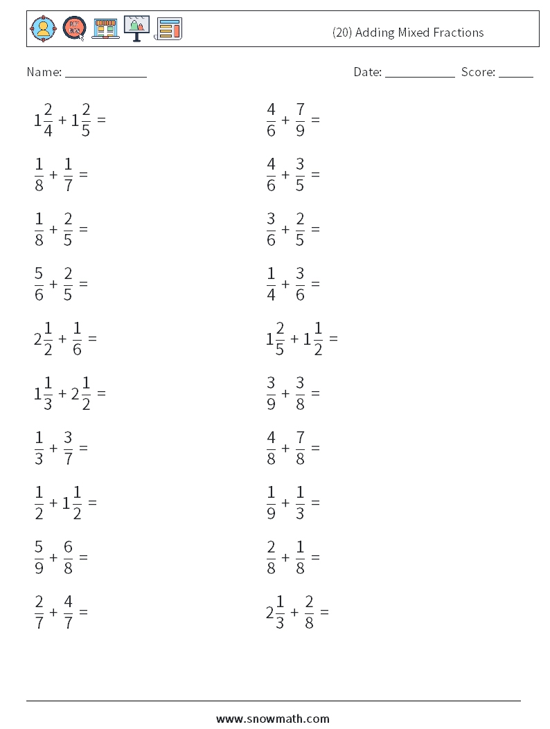 (20) Adding Mixed Fractions Maths Worksheets 14