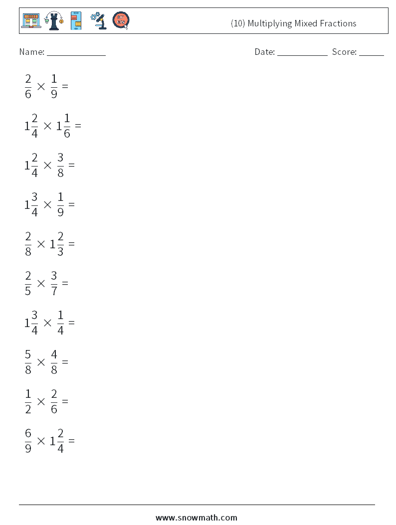 (10) Multiplying Mixed Fractions Maths Worksheets 13