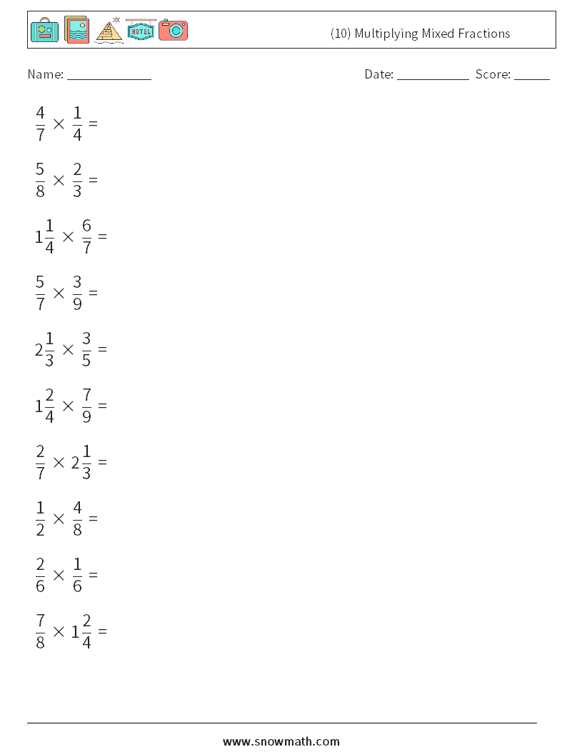 (10) Multiplying Mixed Fractions Maths Worksheets 16