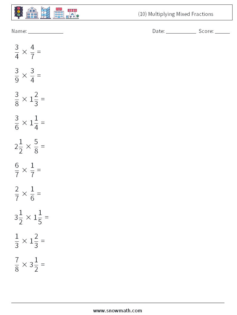 (10) Multiplying Mixed Fractions Maths Worksheets 17