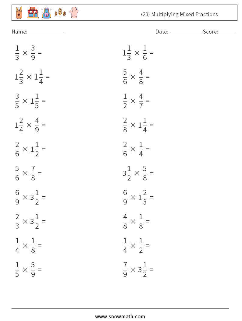(20) Multiplying Mixed Fractions Maths Worksheets 7