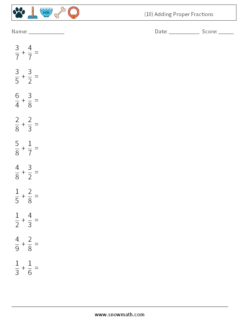 (10) Adding Proper Fractions Maths Worksheets 16