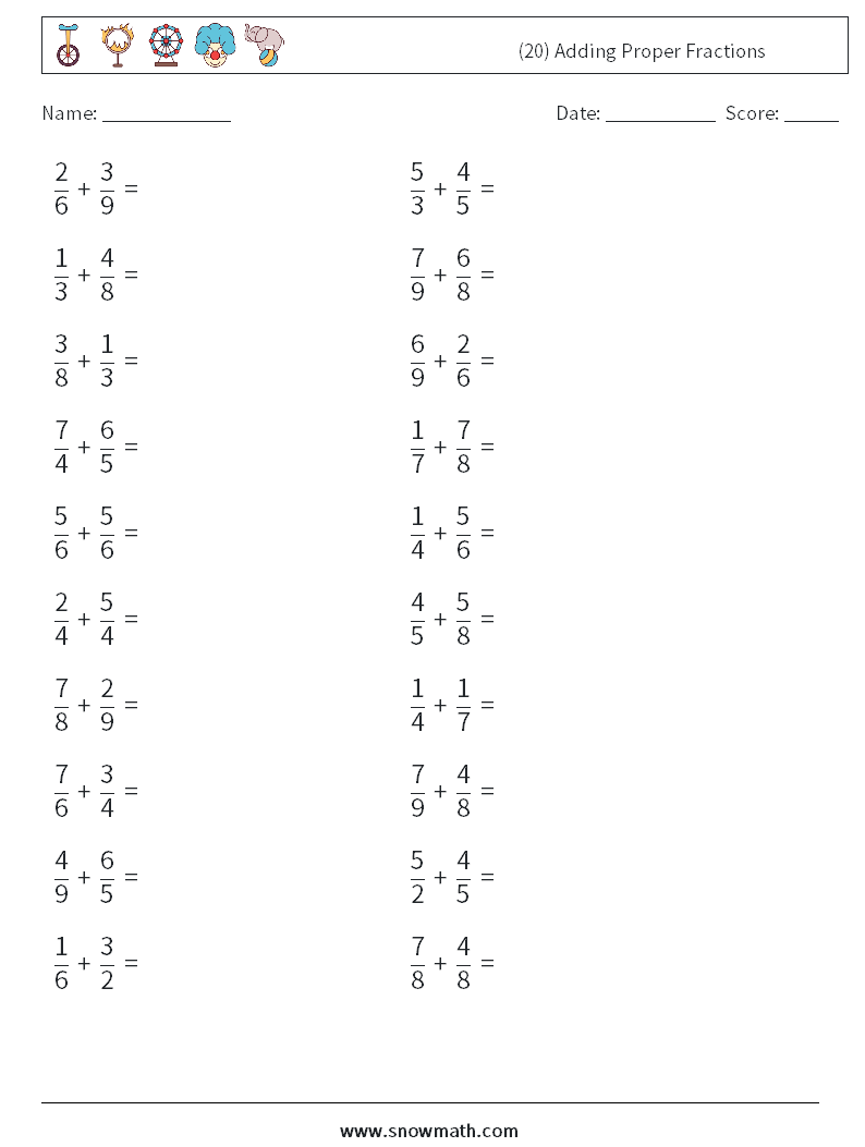 (20) Adding Proper Fractions Maths Worksheets 15