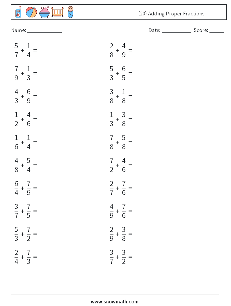 (20) Adding Proper Fractions Maths Worksheets 18