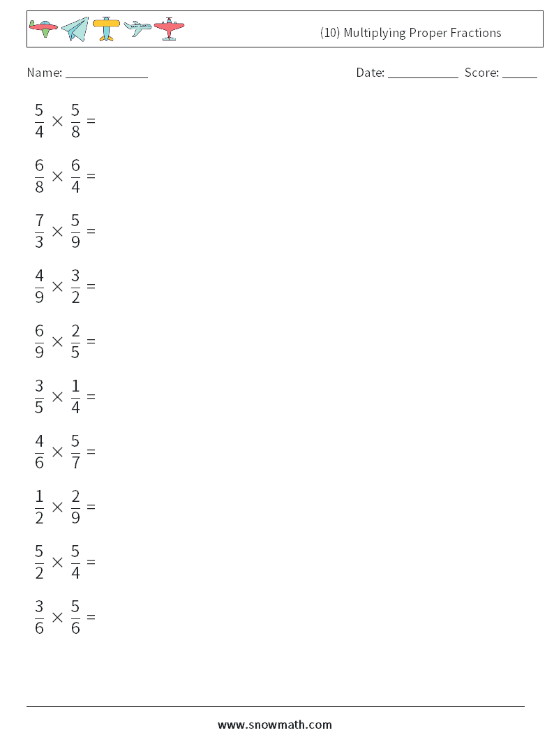 (10) Multiplying Proper Fractions Maths Worksheets 10
