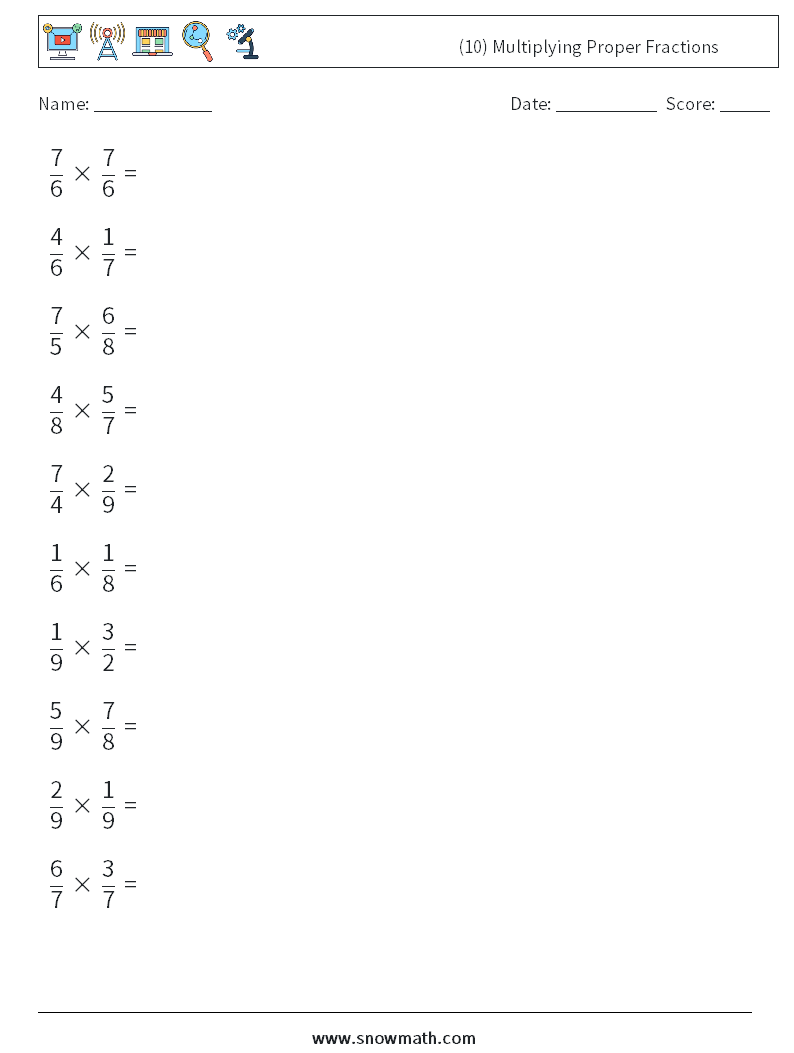 (10) Multiplying Proper Fractions Maths Worksheets 12