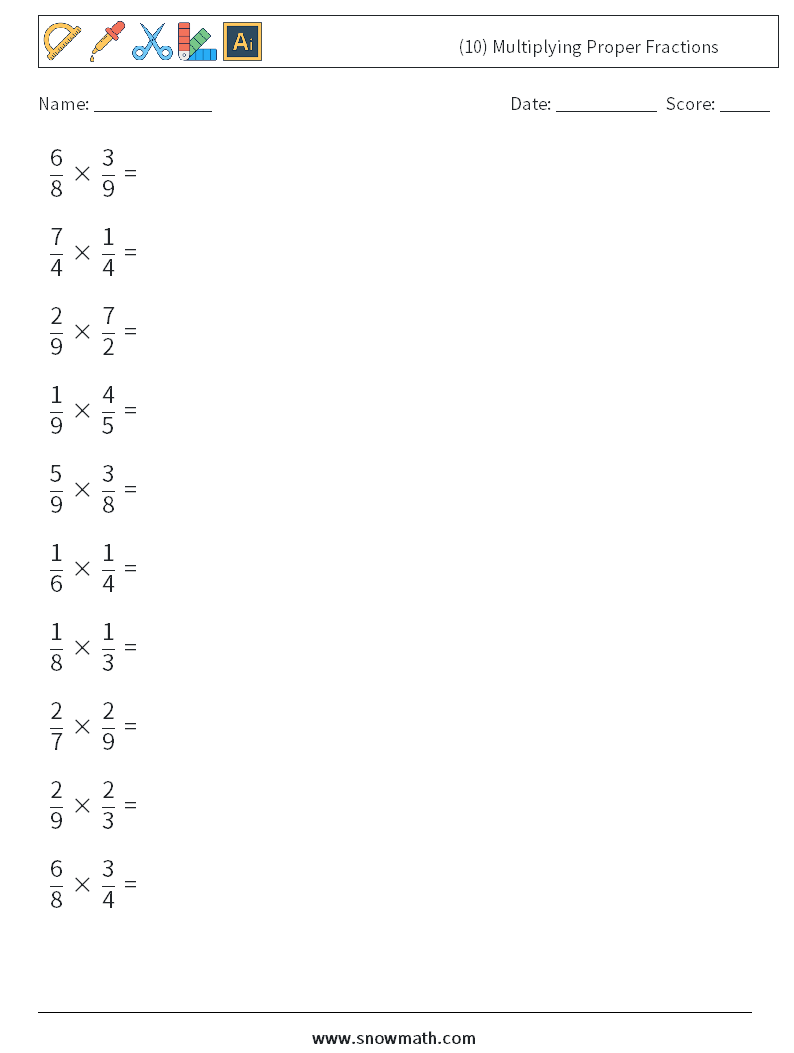 (10) Multiplying Proper Fractions Maths Worksheets 13