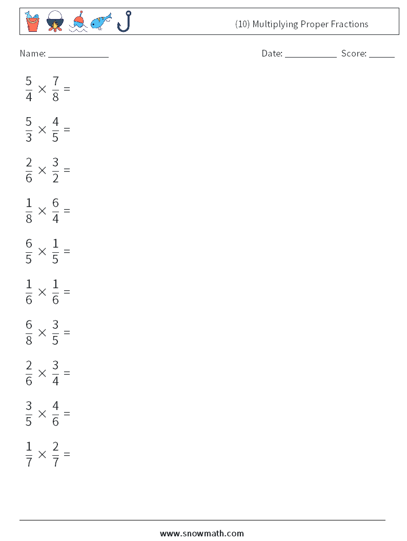 (10) Multiplying Proper Fractions Maths Worksheets 17