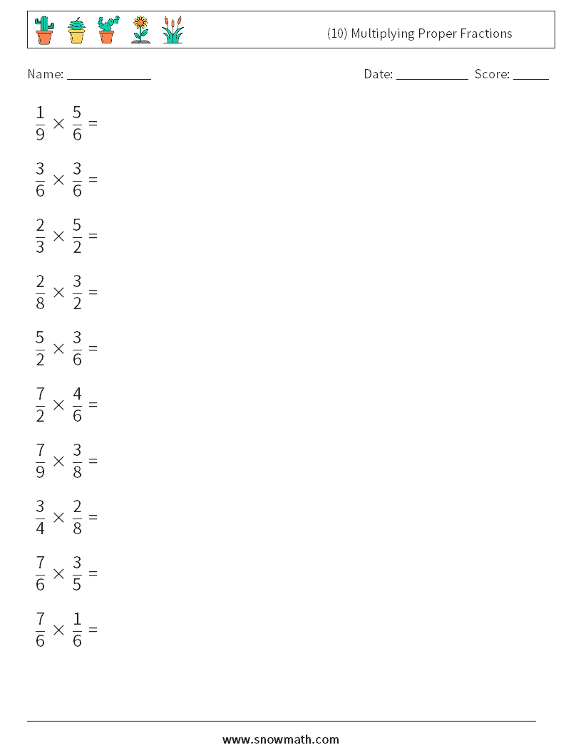 (10) Multiplying Proper Fractions Maths Worksheets 18