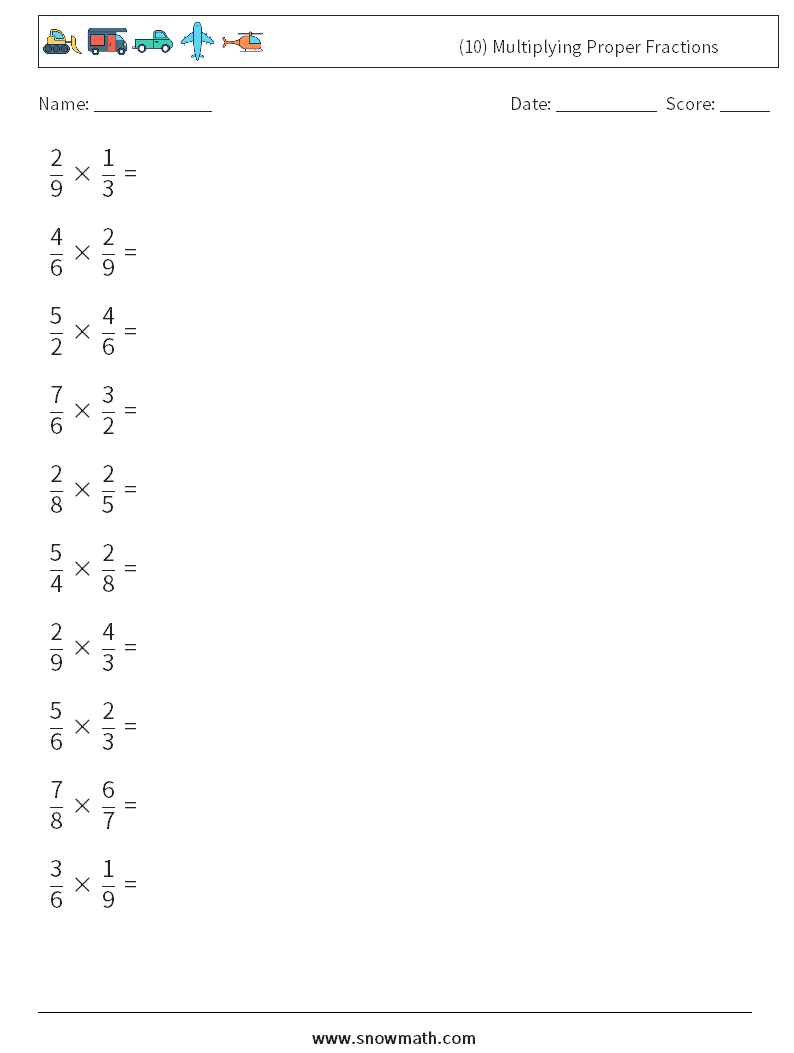 (10) Multiplying Proper Fractions Maths Worksheets 4