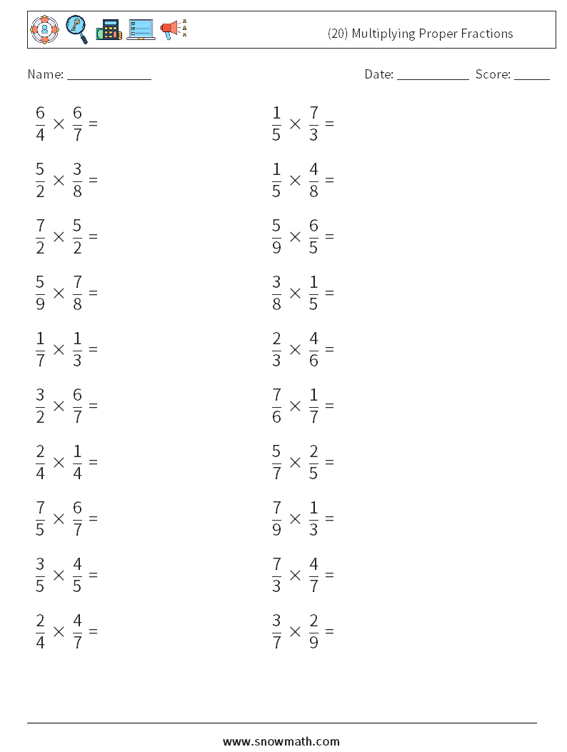 (20) Multiplying Proper Fractions Maths Worksheets 15