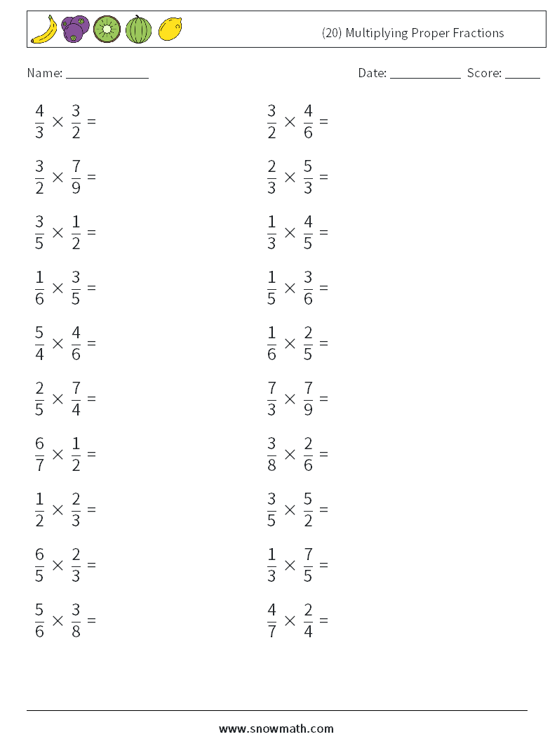 (20) Multiplying Proper Fractions Maths Worksheets 4