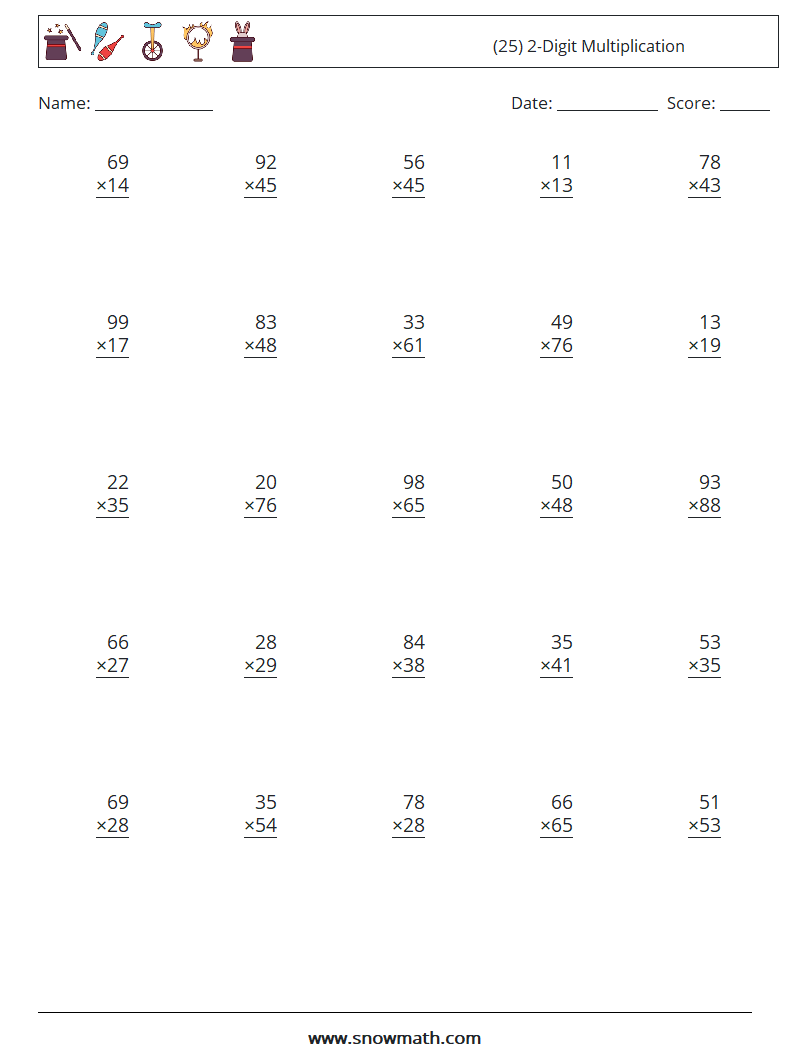 (25) 2-Digit Multiplication Maths Worksheets 11