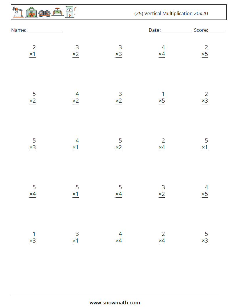 (25) Vertical Multiplication 20x20 Maths Worksheets 17