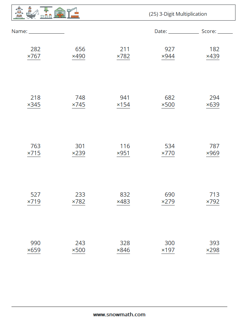 (25) 3-Digit Multiplication Maths Worksheets 11