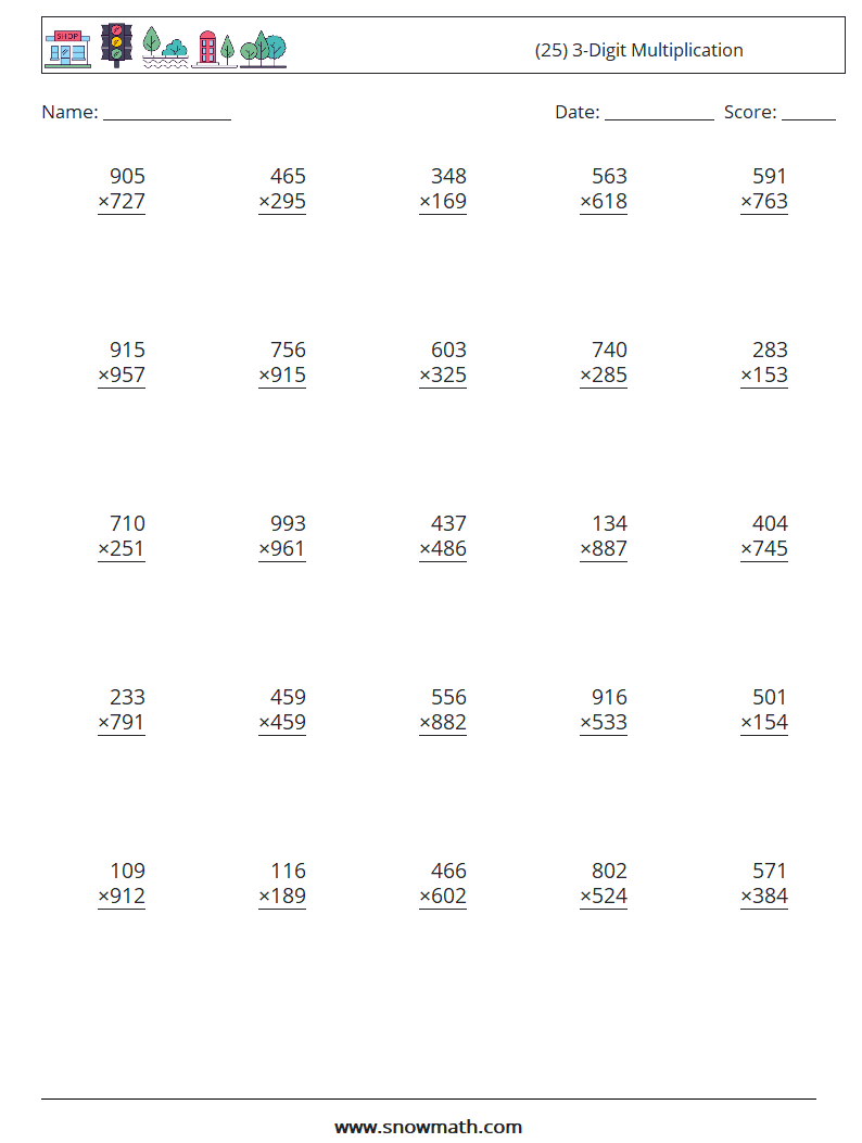 (25) 3-Digit Multiplication Maths Worksheets 12