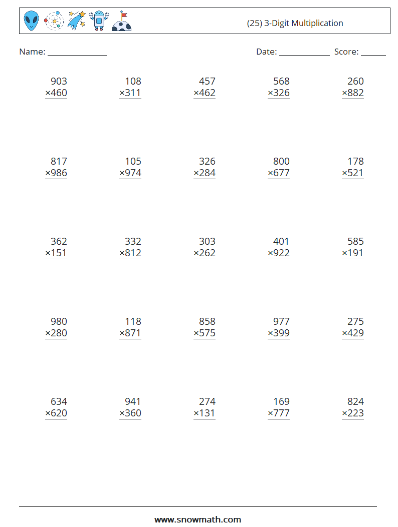 (25) 3-Digit Multiplication Maths Worksheets 13