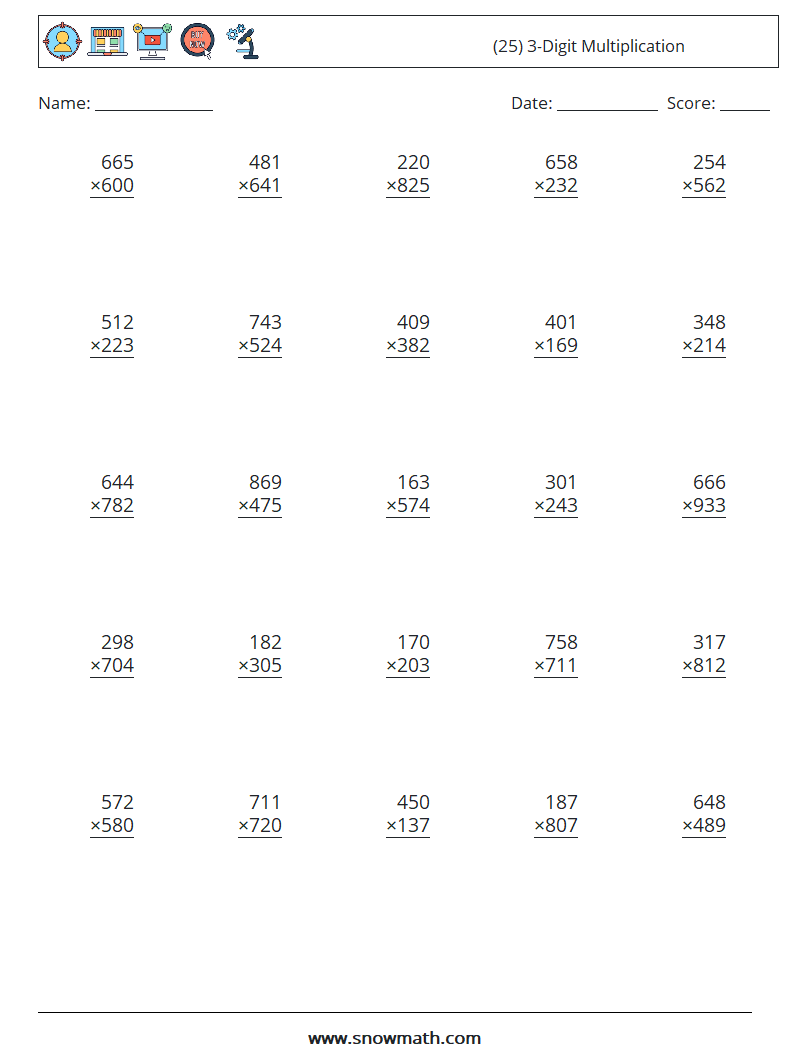 (25) 3-Digit Multiplication Maths Worksheets 15