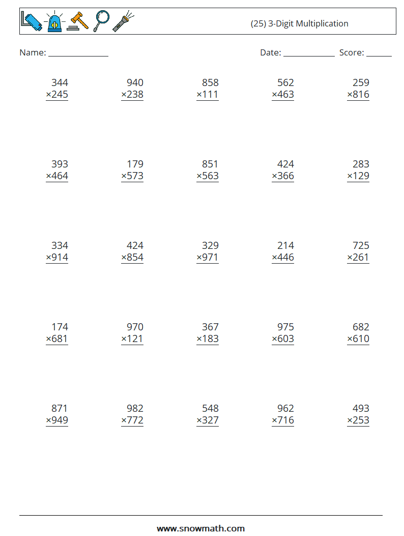 (25) 3-Digit Multiplication Maths Worksheets 17