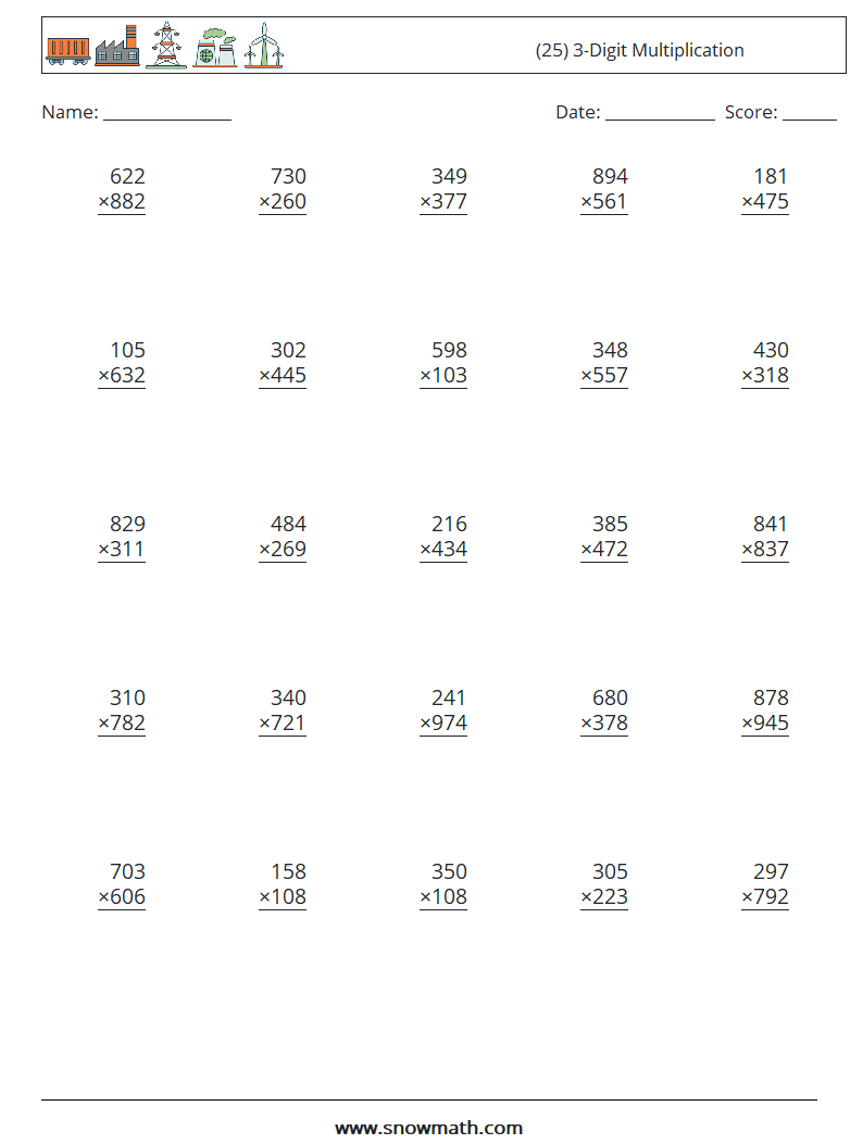 (25) 3-Digit Multiplication Maths Worksheets 18