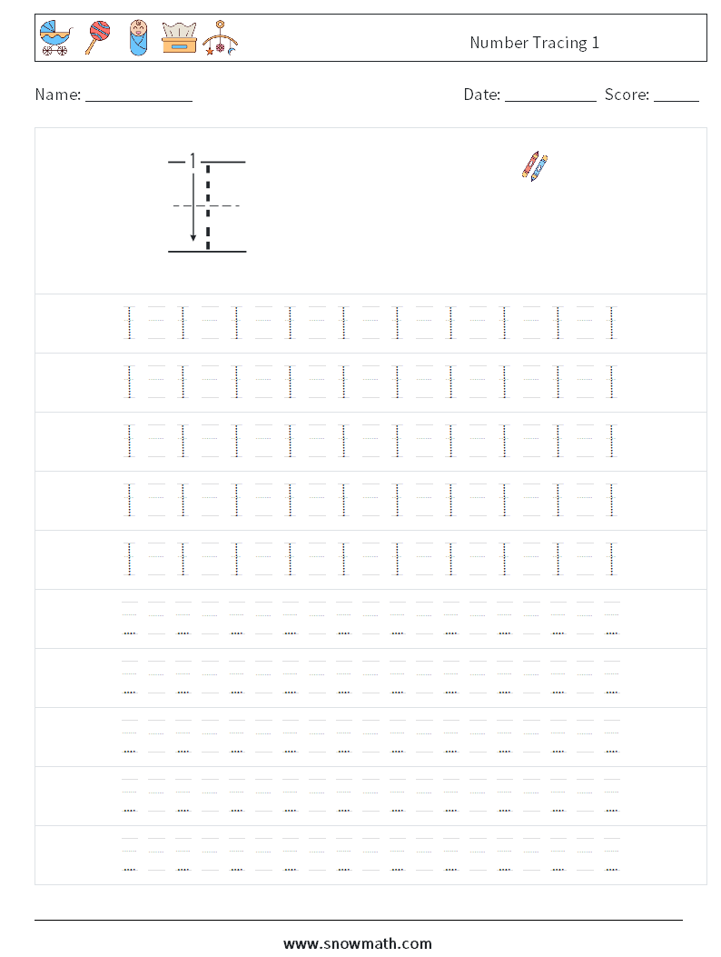 Number Tracing 1 Maths Worksheets 15