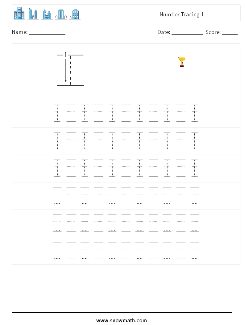 Number Tracing 1 Maths Worksheets 19