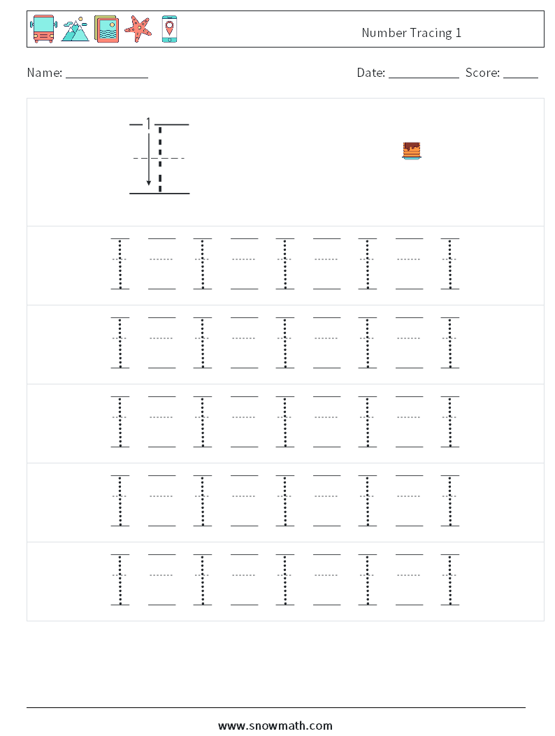 Number Tracing 1 Maths Worksheets 21