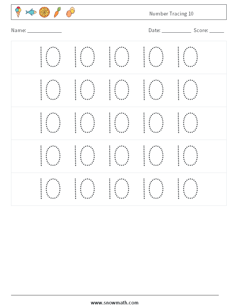 Number Tracing 10 Maths Worksheets 10