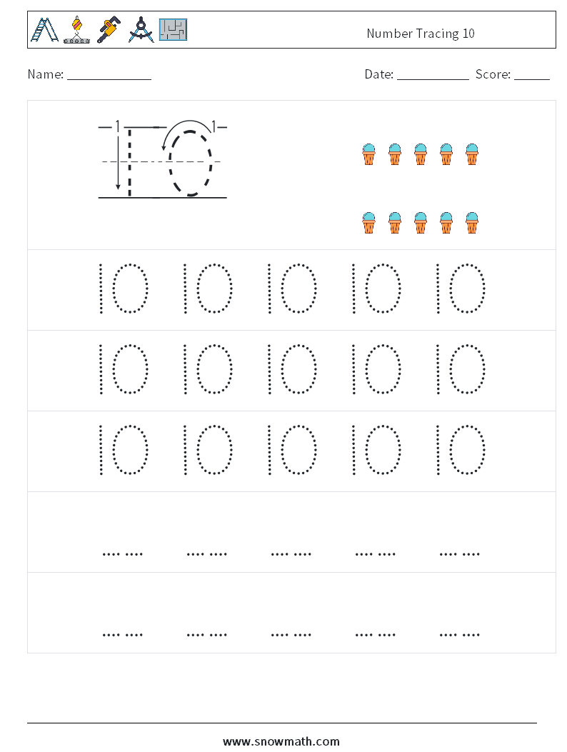 Number Tracing 10 Maths Worksheets 11