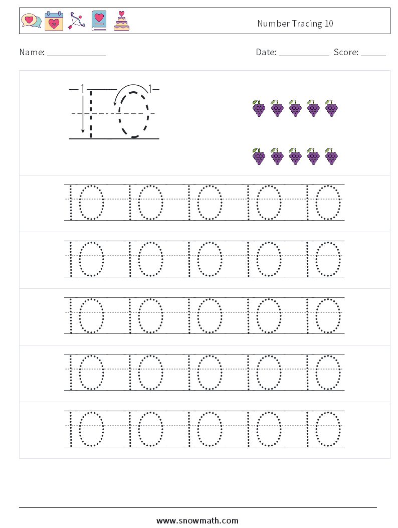 Number Tracing 10 Maths Worksheets 21