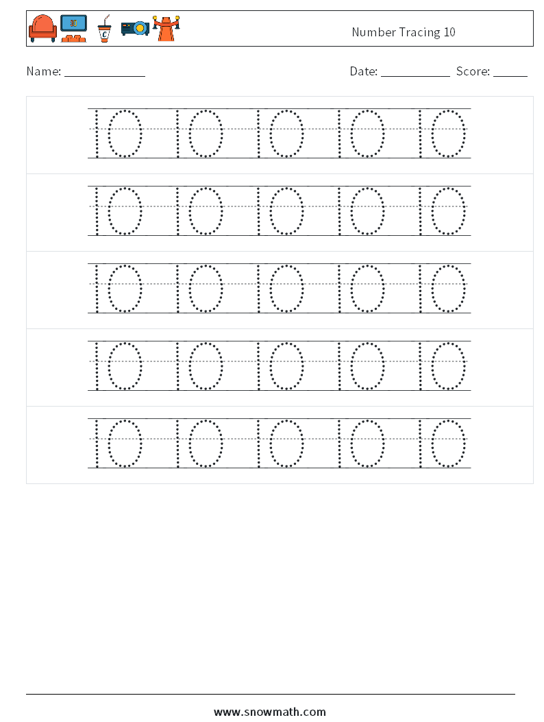 Number Tracing 10 Maths Worksheets 22