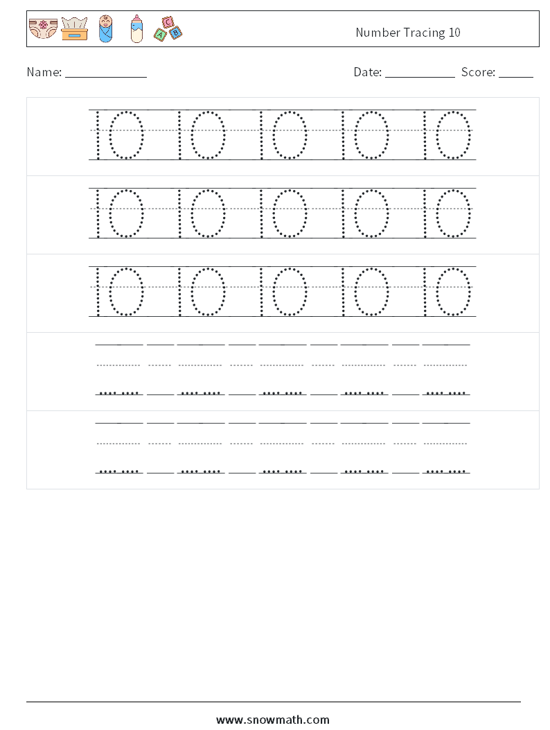 Number Tracing 10 Maths Worksheets 24