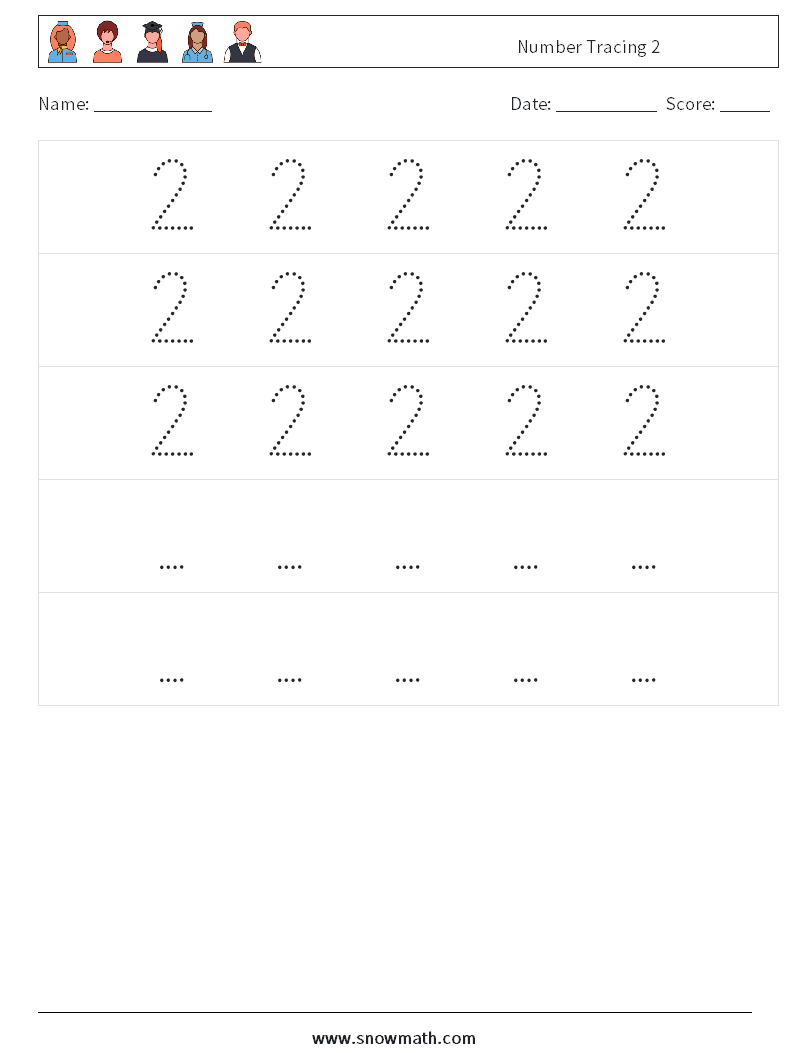 Number Tracing 2 Maths Worksheets 12