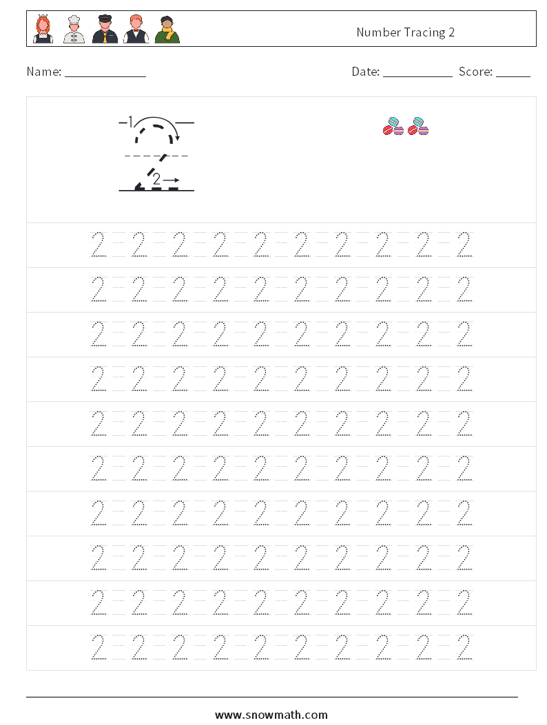 Number Tracing 2 Maths Worksheets 13