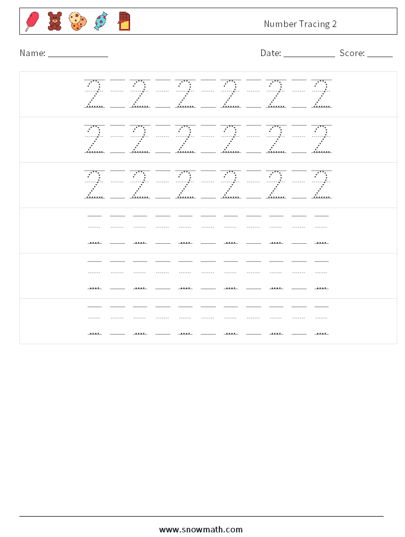 Number Tracing 2 Maths Worksheets 20