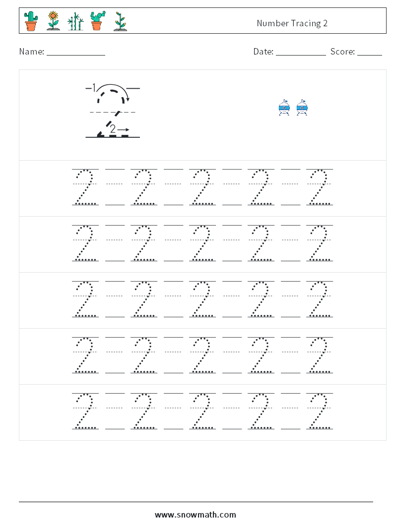 Number Tracing 2 Maths Worksheets 21