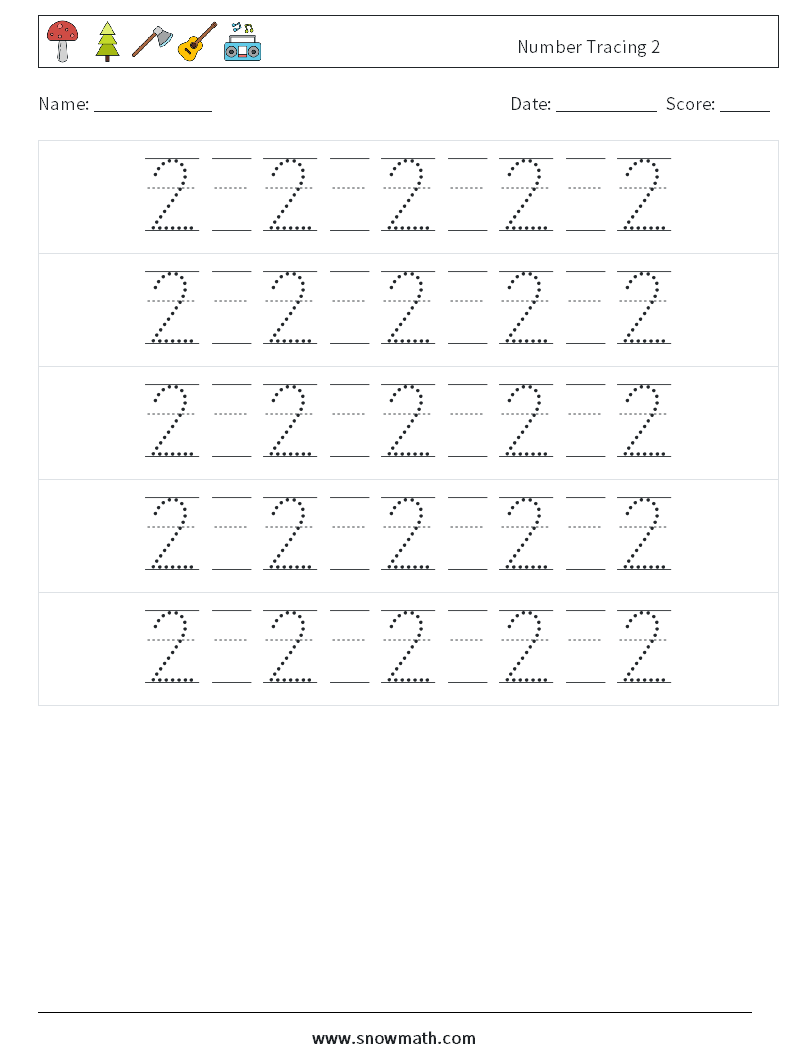 Number Tracing 2 Maths Worksheets 22