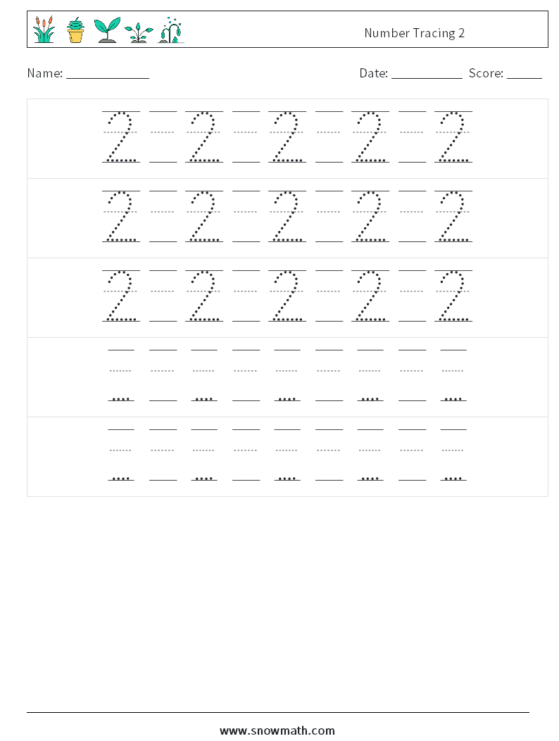 Number Tracing 2 Maths Worksheets 24