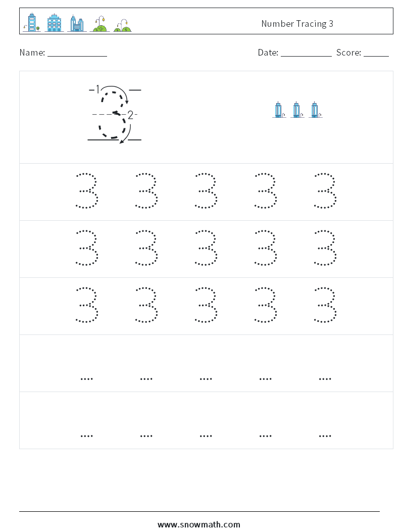 Number Tracing 3 Maths Worksheets 11