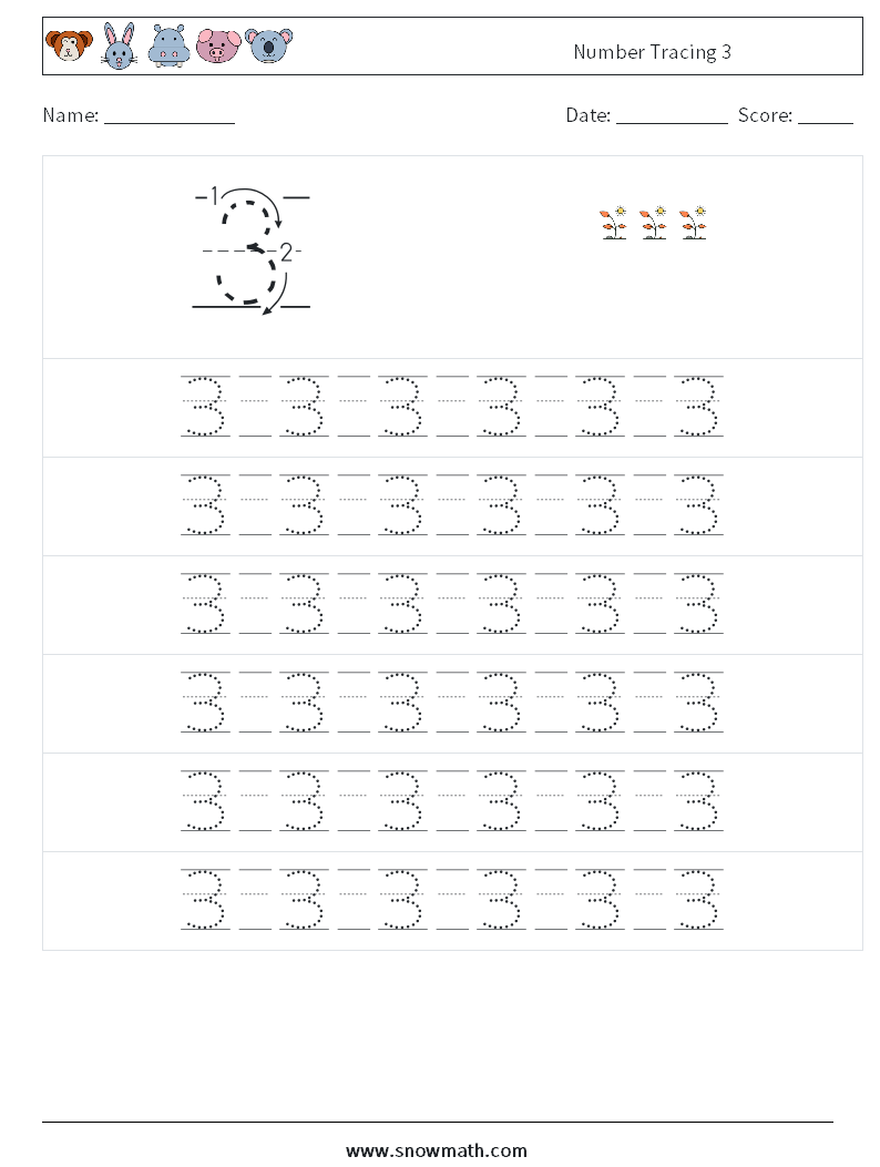 Number Tracing 3 Maths Worksheets 17