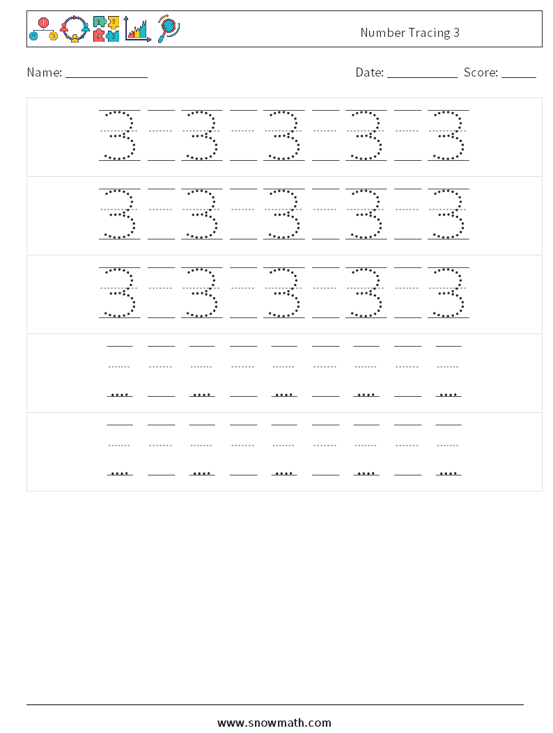 Number Tracing 3 Maths Worksheets 24