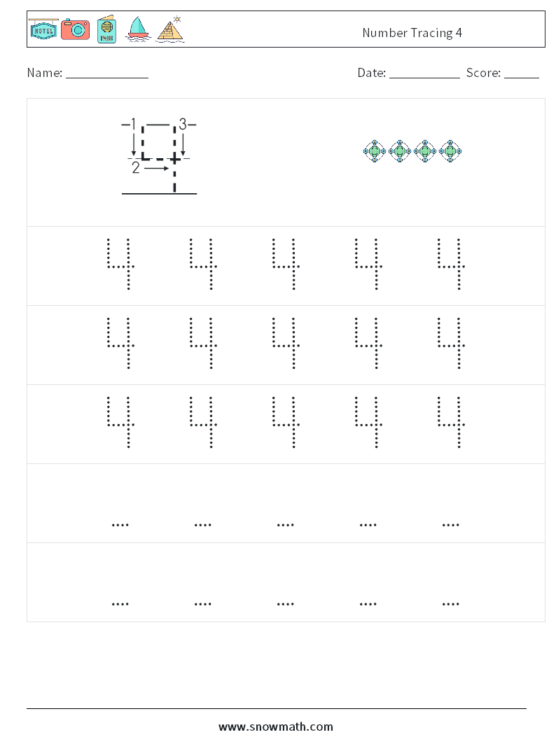 Number Tracing 4 Maths Worksheets 11