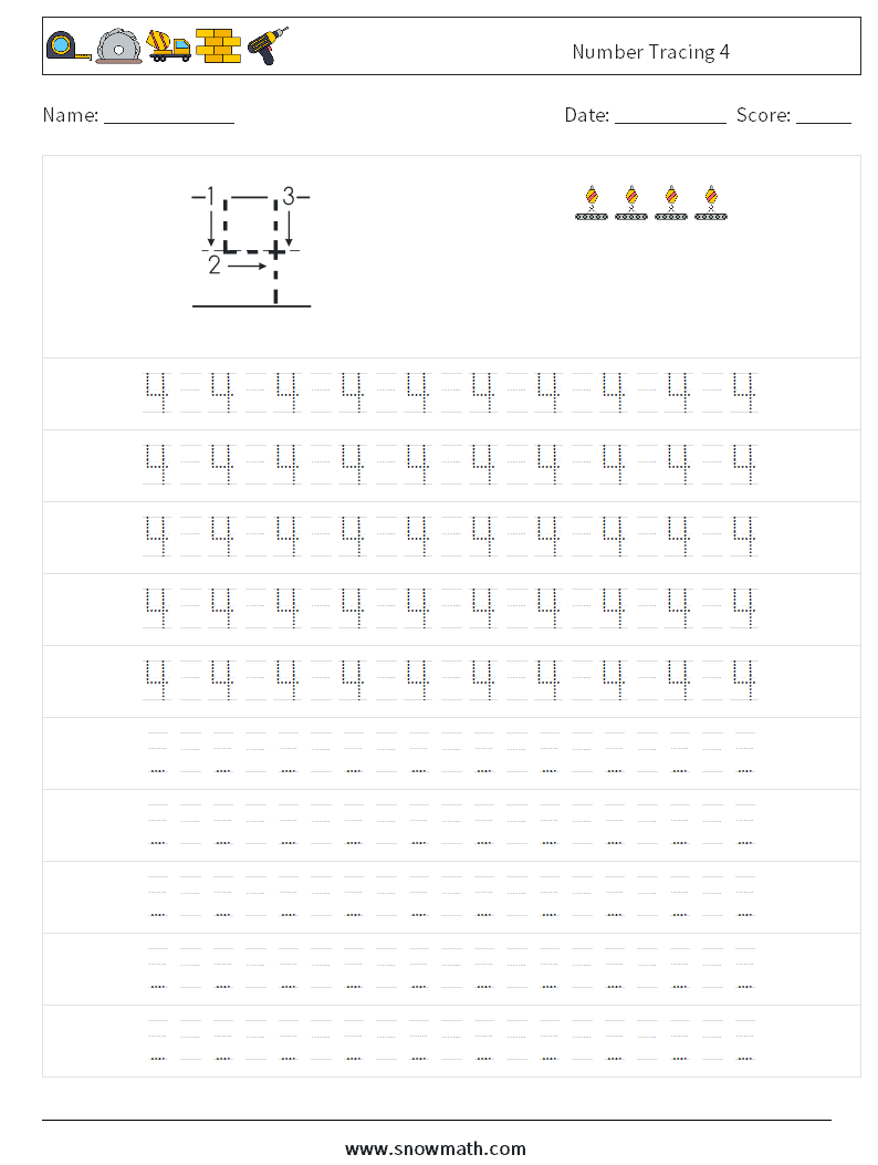 Number Tracing 4 Maths Worksheets 15