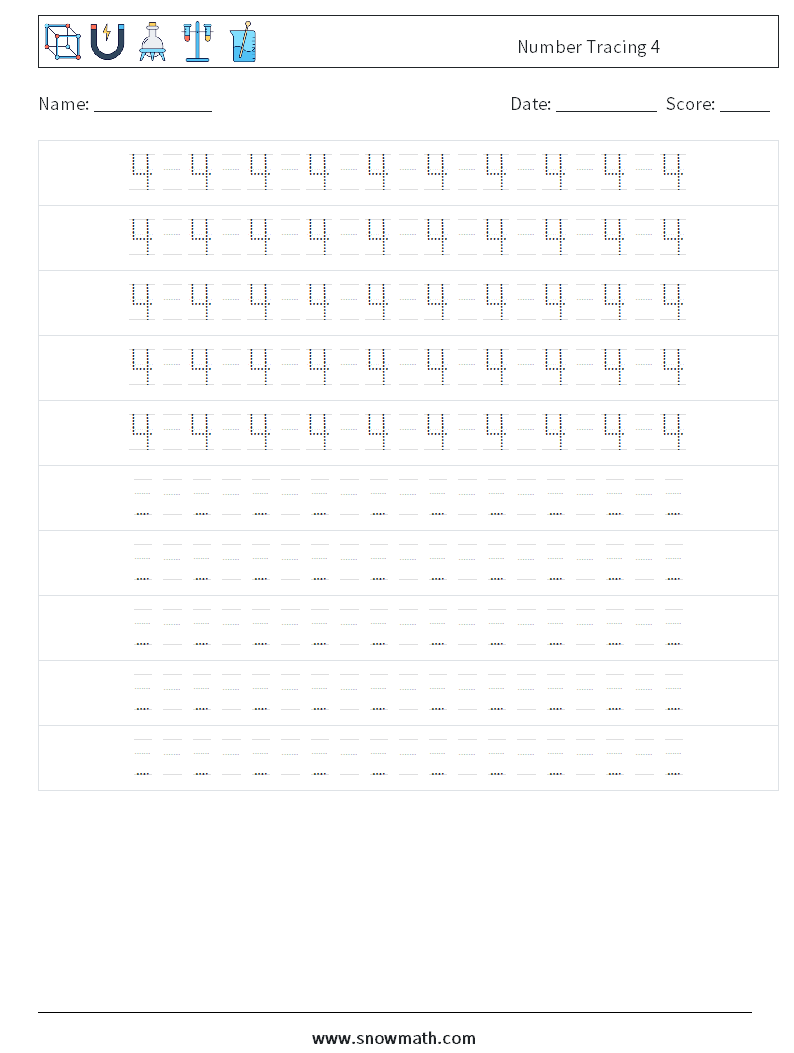 Number Tracing 4 Maths Worksheets 16