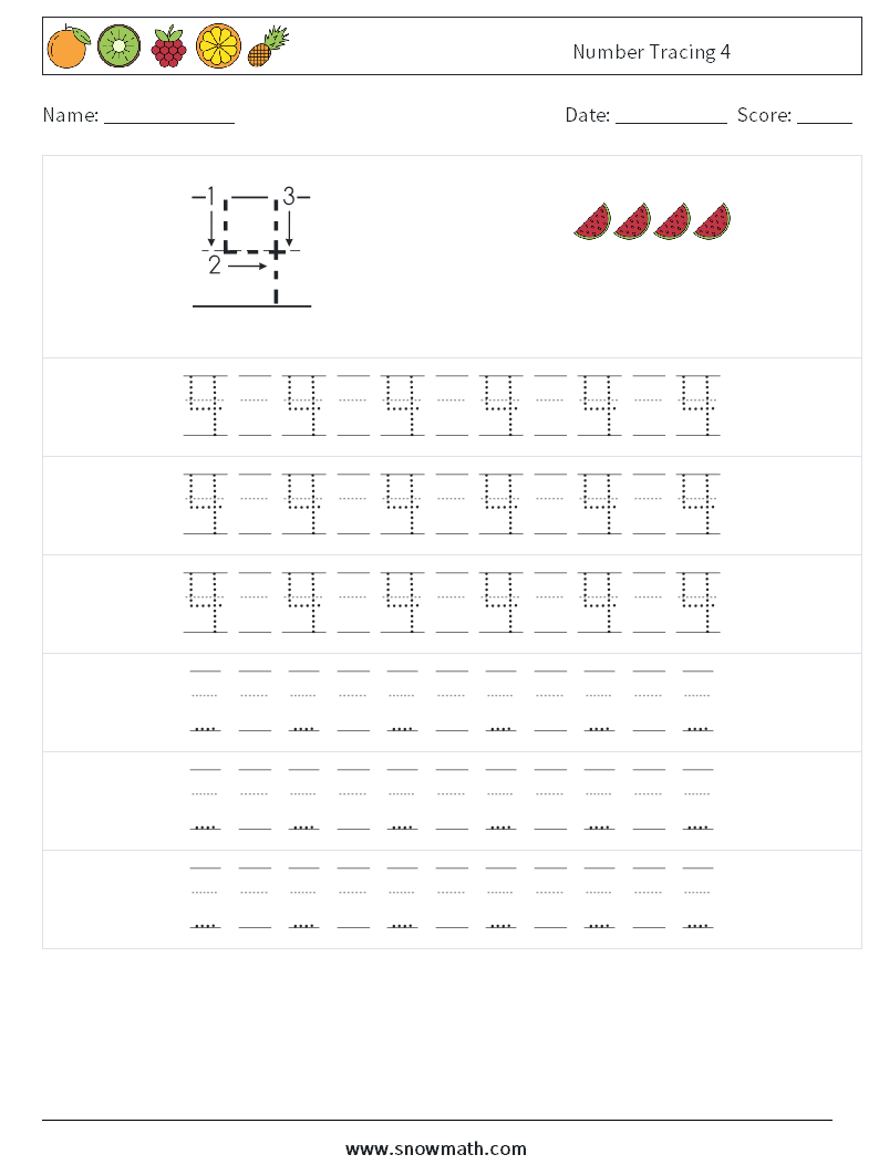 Number Tracing 4 Maths Worksheets 19